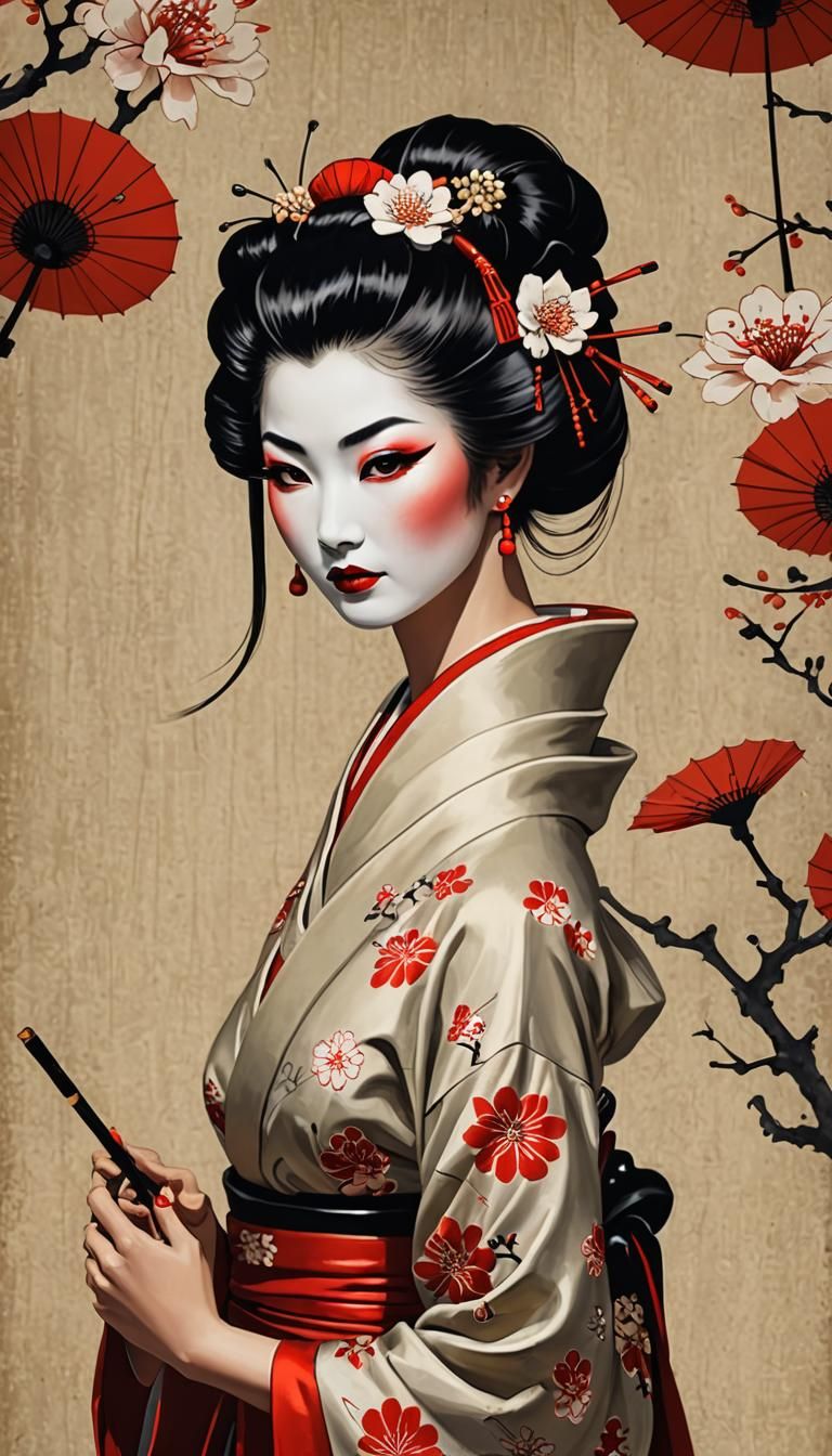 Geisha Pin-Up Girl Fusion Art