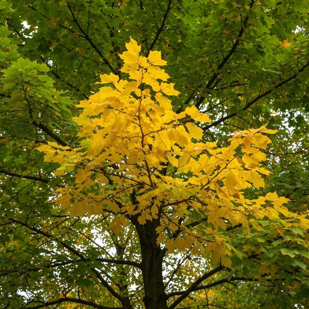 Early Autumn Tree with First Yellow Leaves