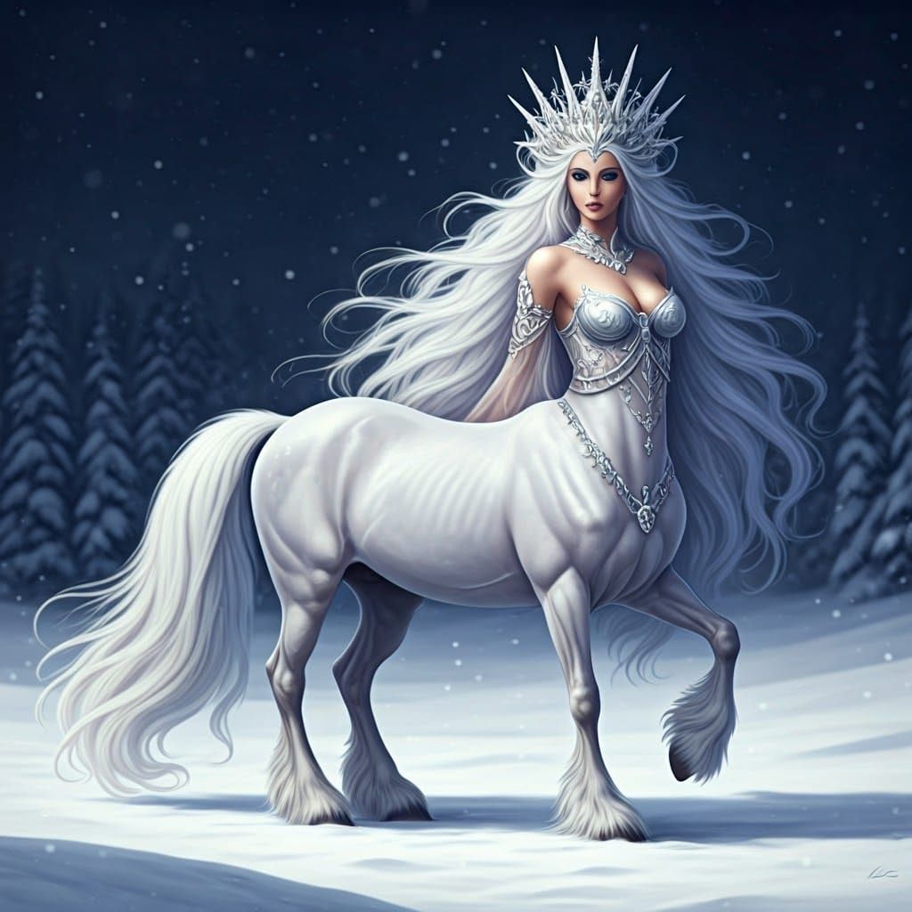 Winter Queen Centaur in Snowy Landscape
