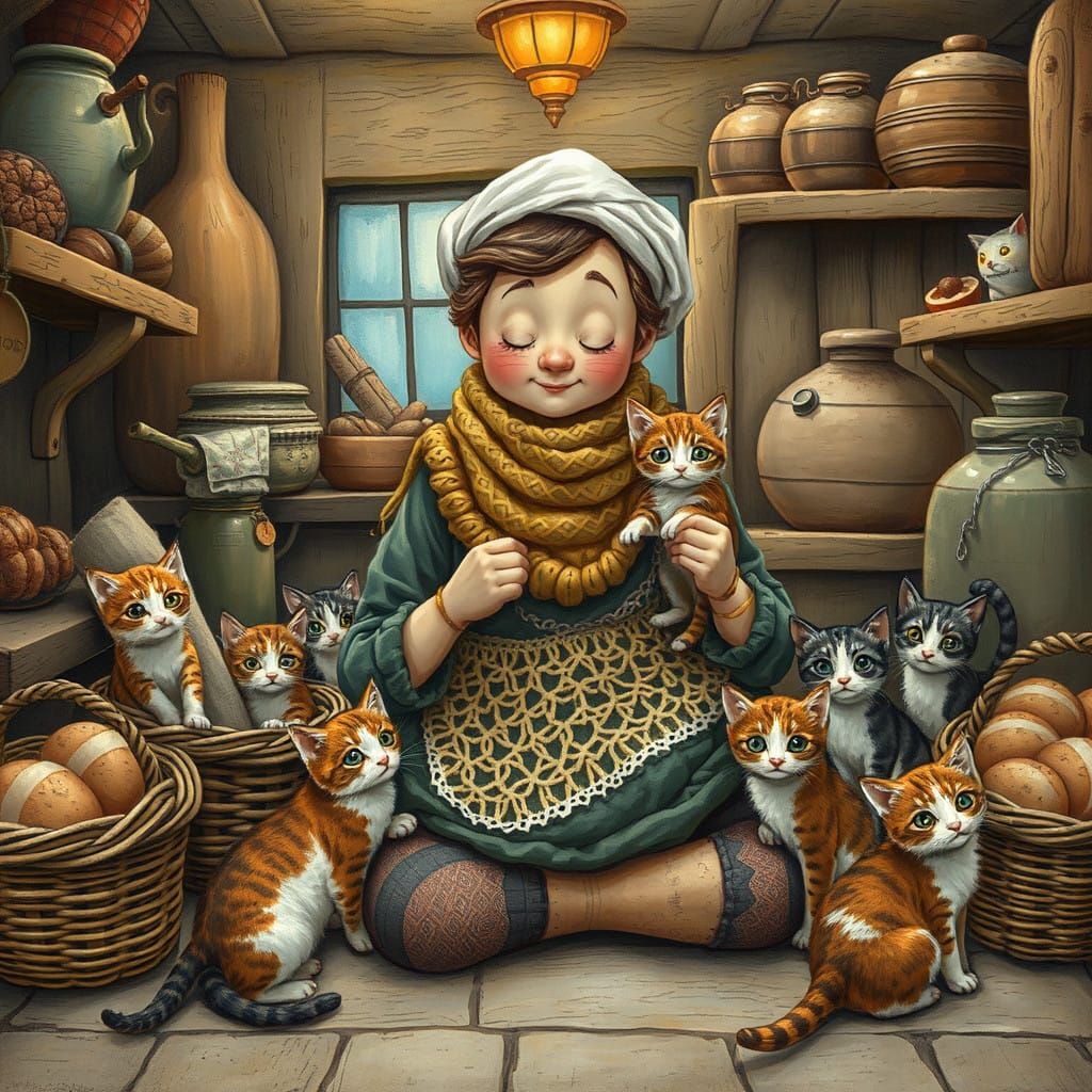 Whimsical Baker Knits Amidst Cozy Bakery