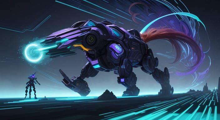 Majestic Firefox Battles G-Shaped Robot in Cyberpunk Cybersp...