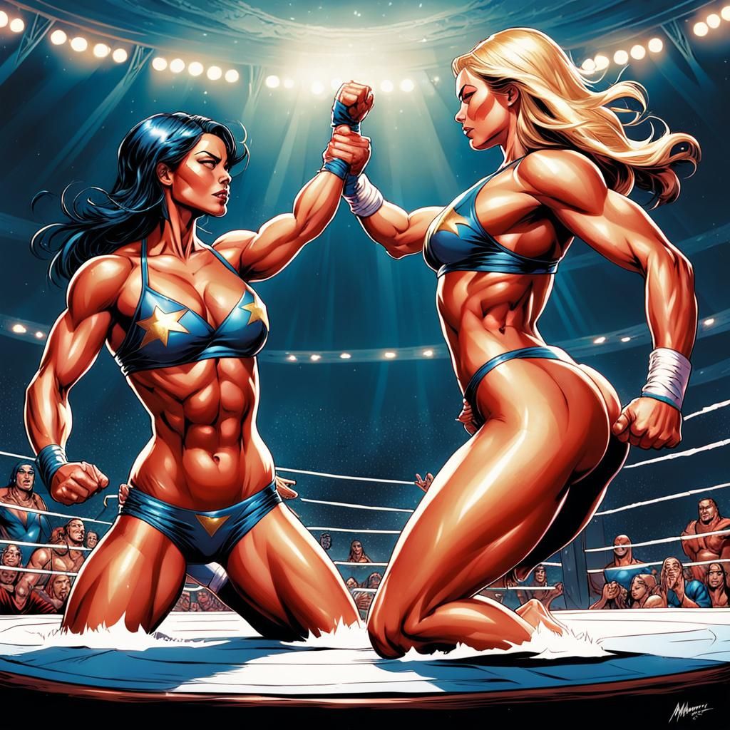 Super Girls Bikini Wrestling Comic Book Art