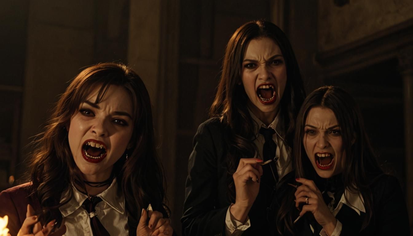 Anime Vampire High School Girls Hissing