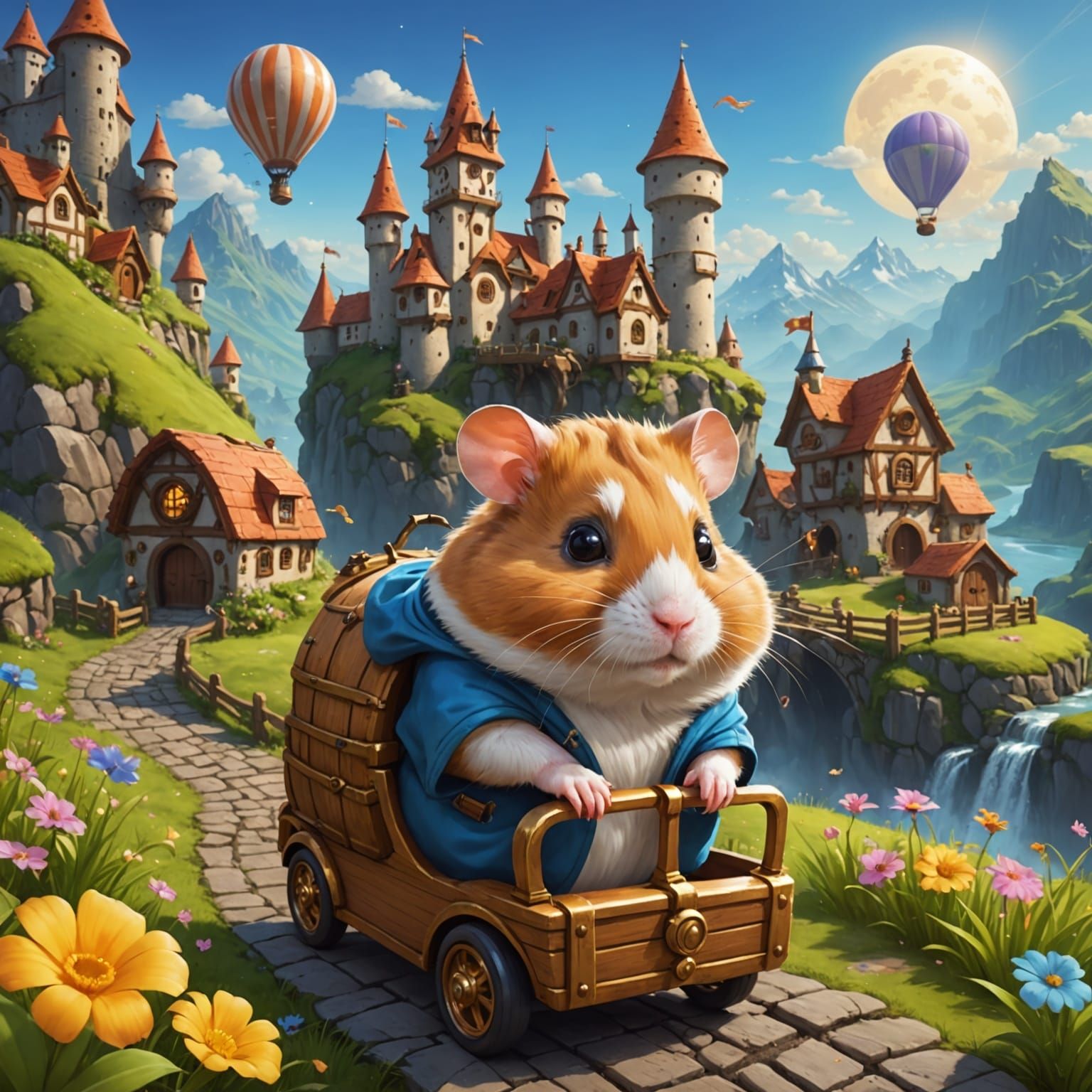 Majestic Hamster Quest Through Whimsical Landscape