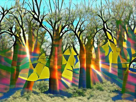Trees and Sunlight in Pop Art Style