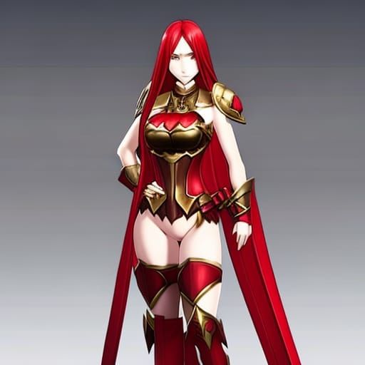 Anime Woman Warlord in Red Bikini Armor