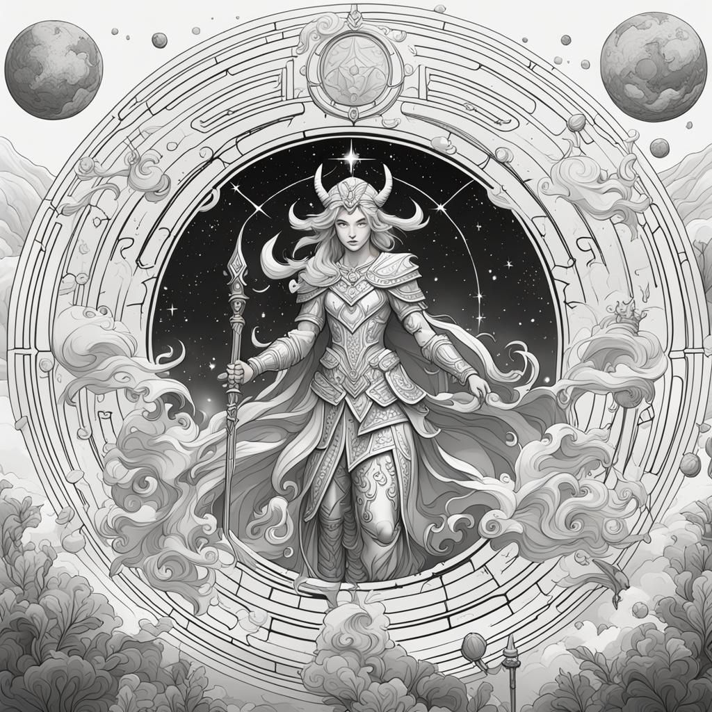 Sagittarius Goddess in Detailed Black and White