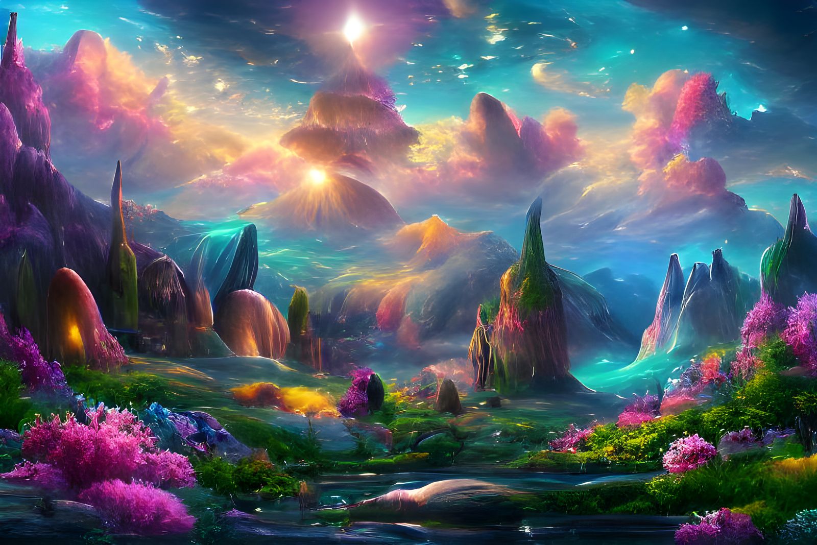 Iridescent Sci-Fi Alien Landscape in Hyperrealism