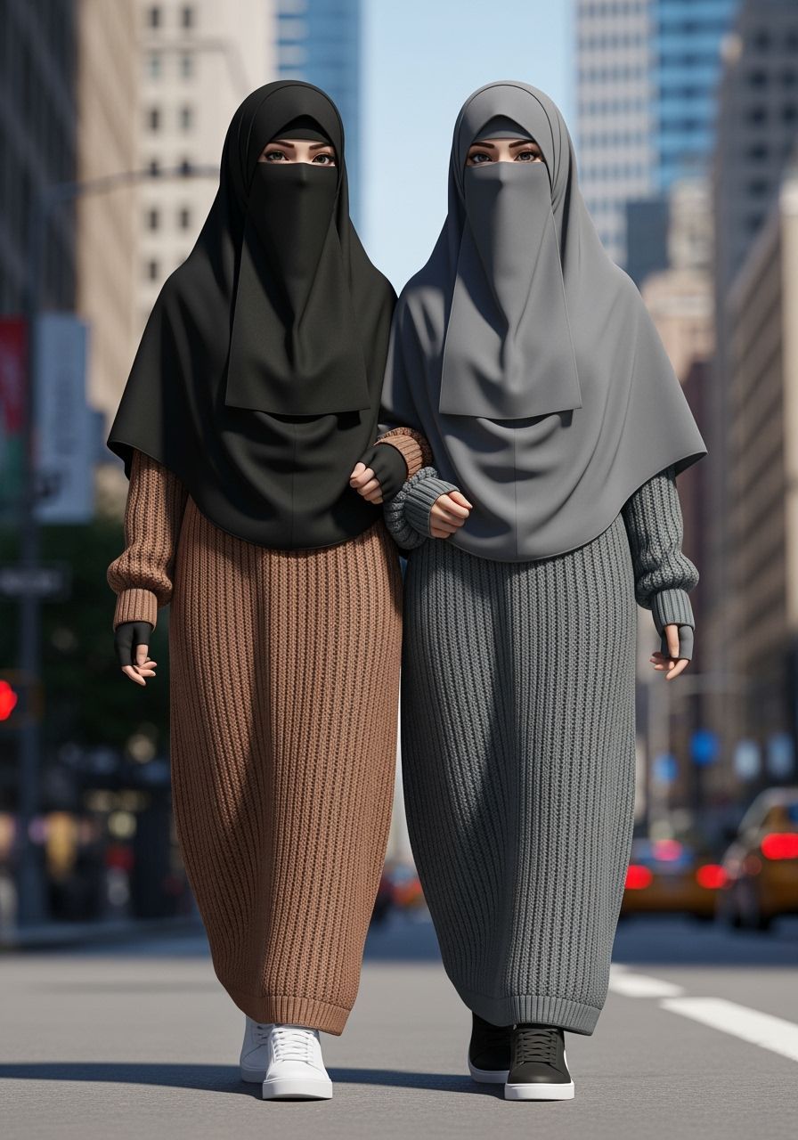 Stylish Niqabi Women in Modern City Portrait