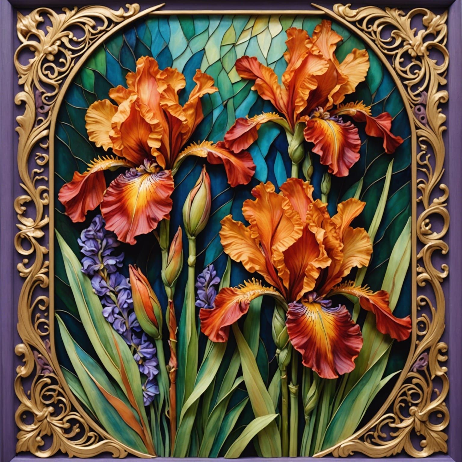 Fire Red Irises in 3D Alcohol Ink Style