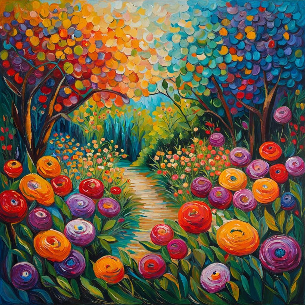 Secret Flower Garden: Expressionist Impasto Oil Painting