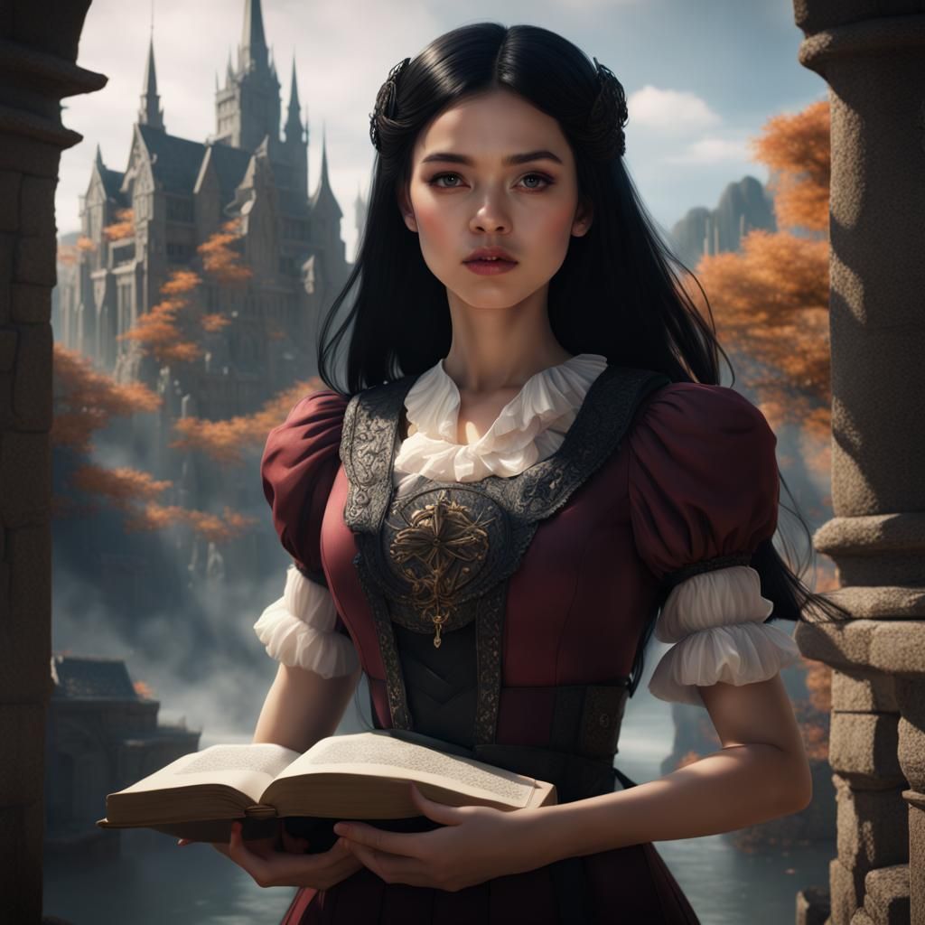 Girl with Book: Detailed Fantasy Matte Painting