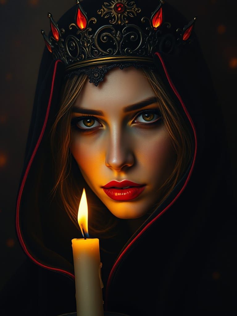 Ethereal Enchantress in Dark, Golden Glow