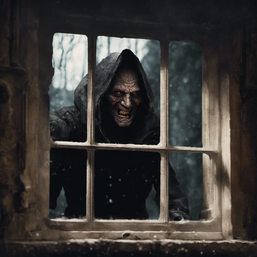 Grotesque Face at Window: Dramatic Digital Painting