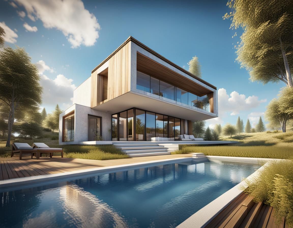 Modern Villa in Countryside: Hyperrealistic 8K Rendering