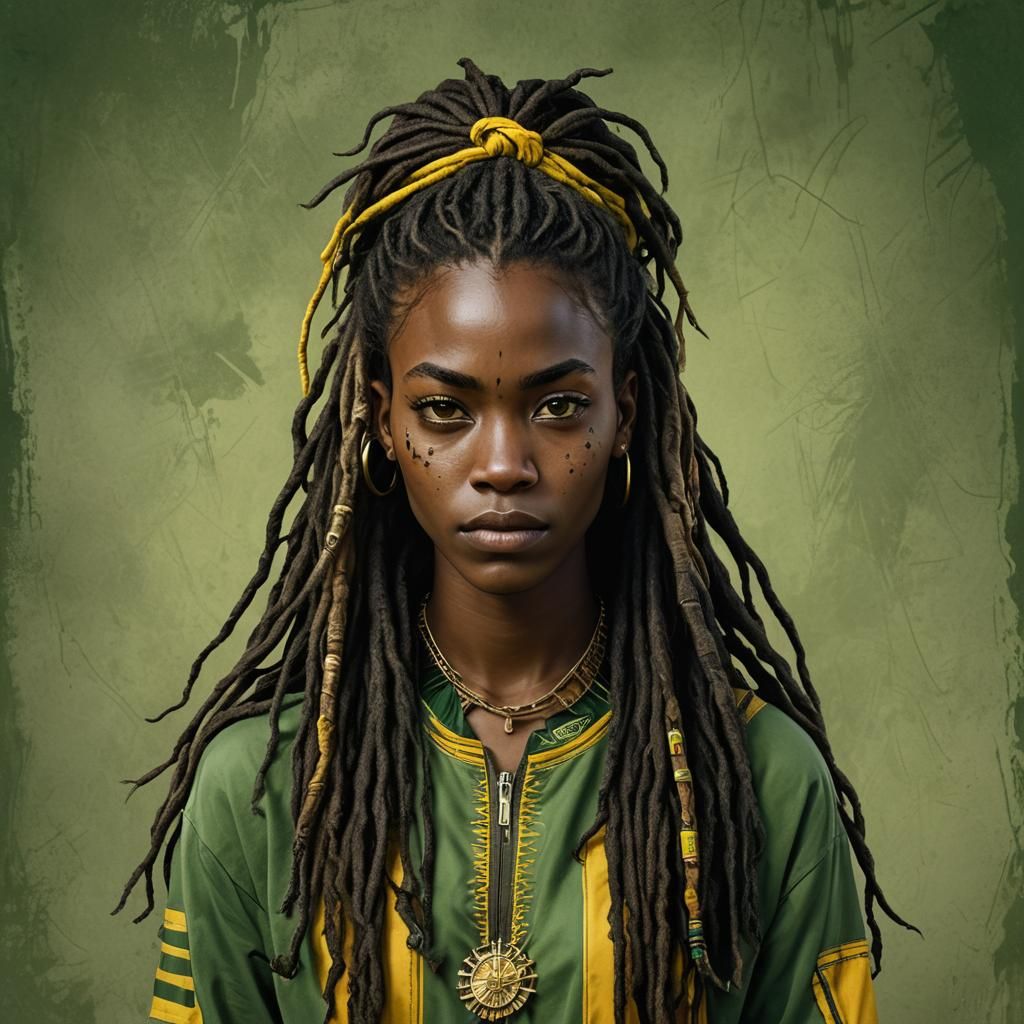 African Female Portrait with Gold Eyes, Detailed Matte Paint...