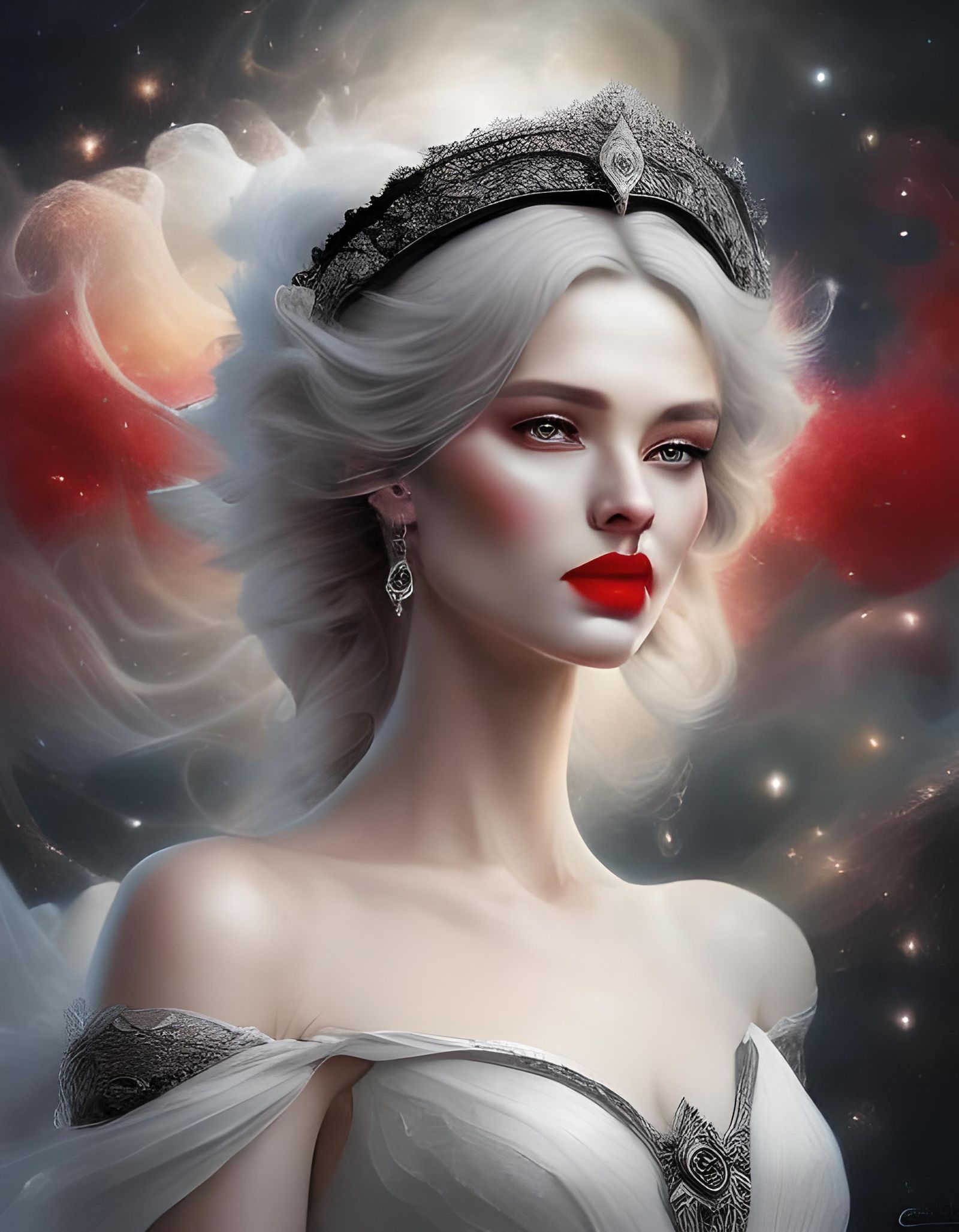 Dreamy Cosmic Girl in Black and White: Digital Art