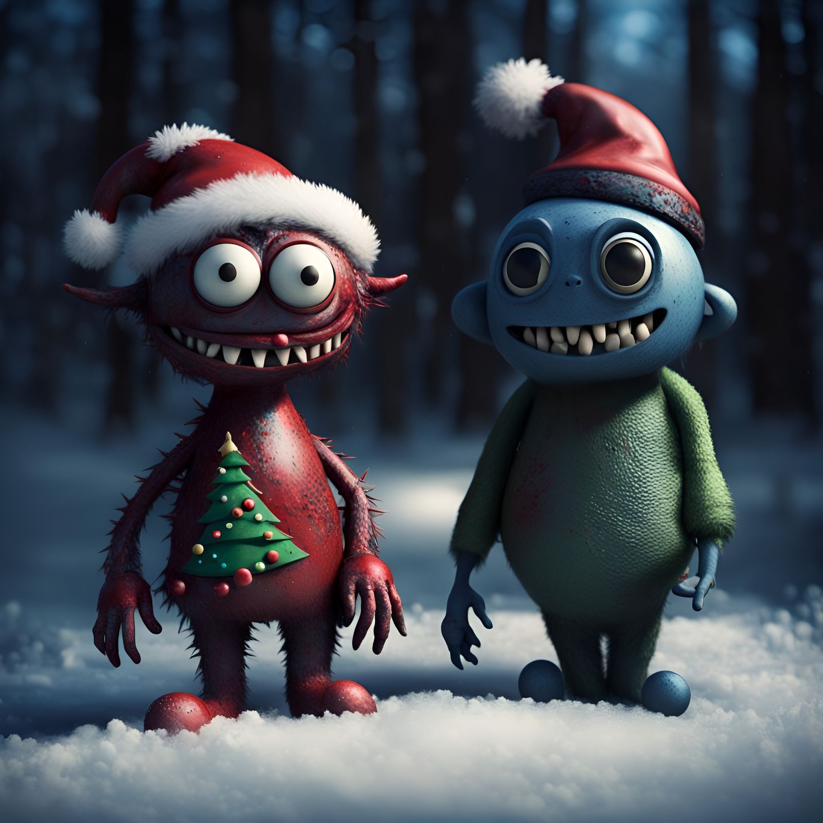 Whimsical Christmas Monsters in Burton-Okazaki Style