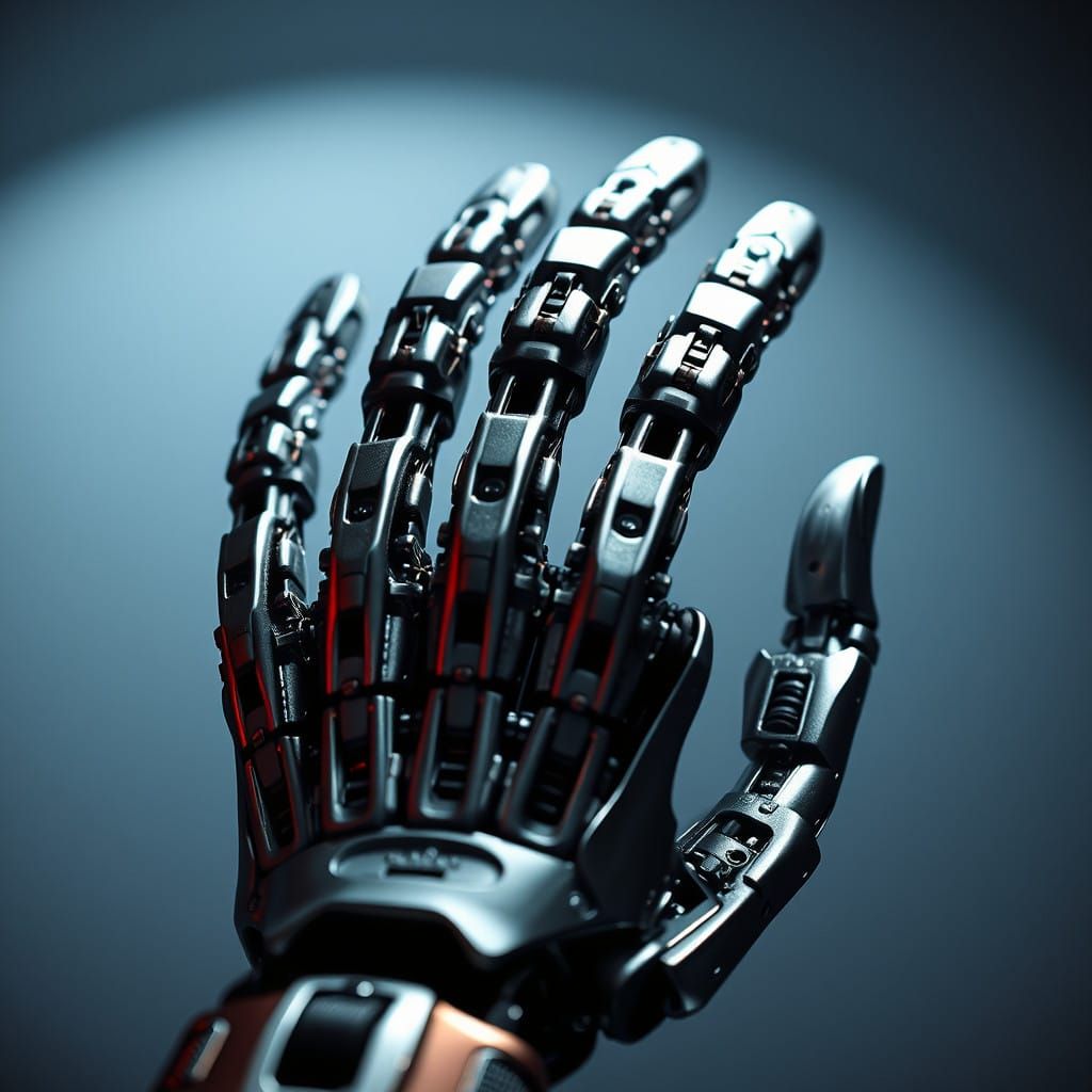 Metallic Robotic Hand Gripping Electronic Component in Indus...