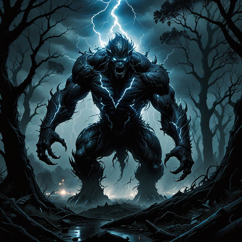 Epic Dark Fantasy Creature Emerges Under Lightning