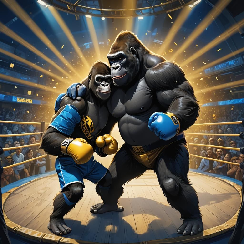 Gorilla and Goofy Boxing Match: Pixar-Inspired Digital Art