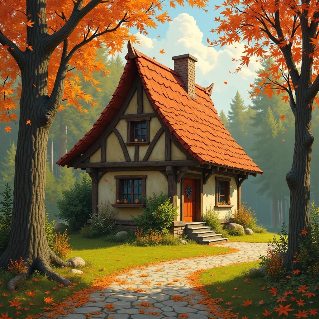 Autumnal Squirrel House in Forest Landscape