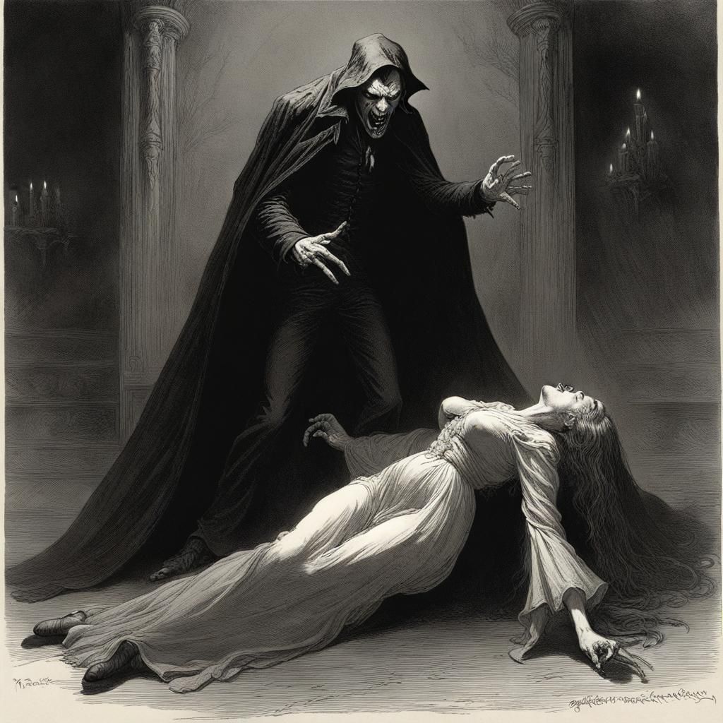 Vampire Bite Scene in Horror Style