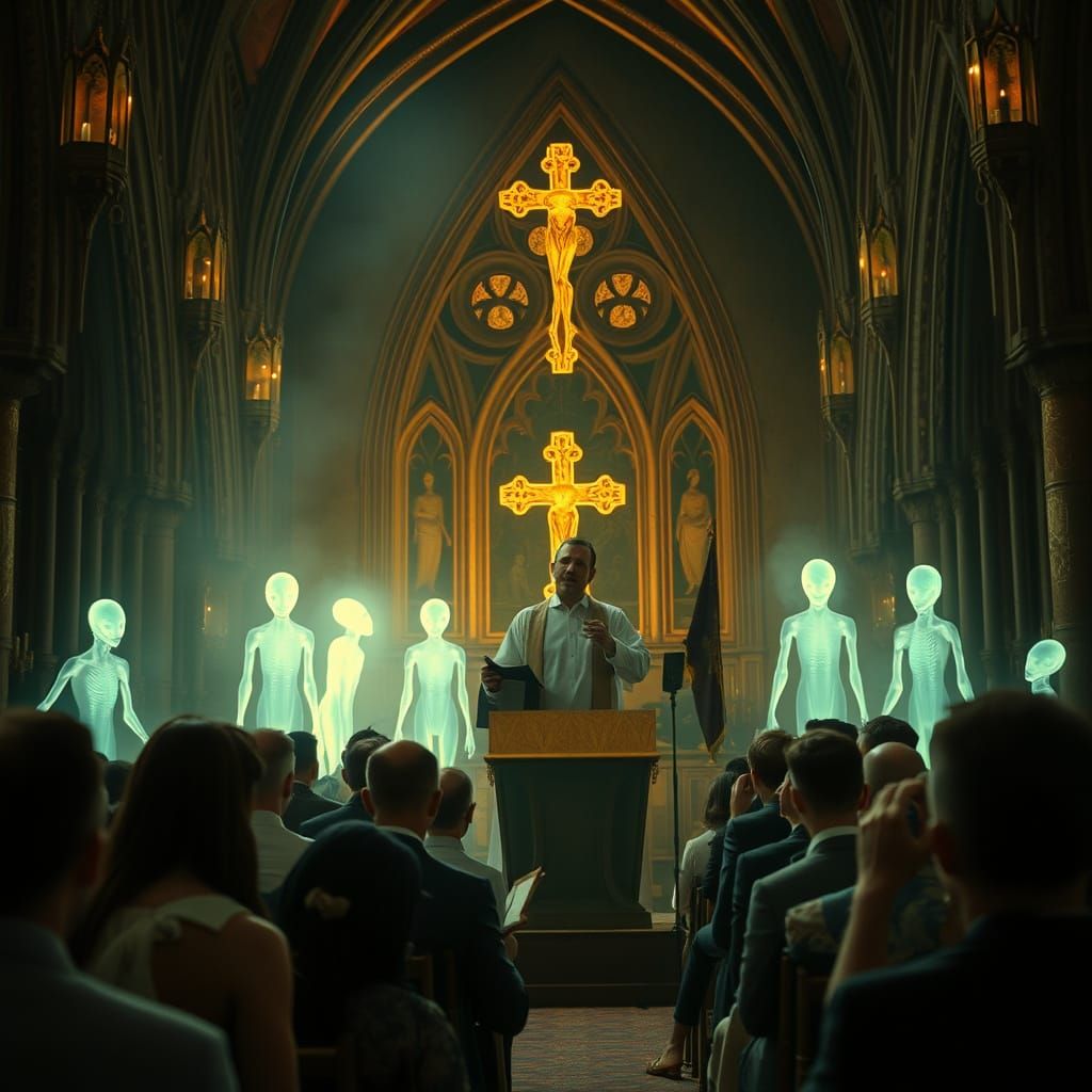 Gothic Church Service Interrupted by Alien Invasion