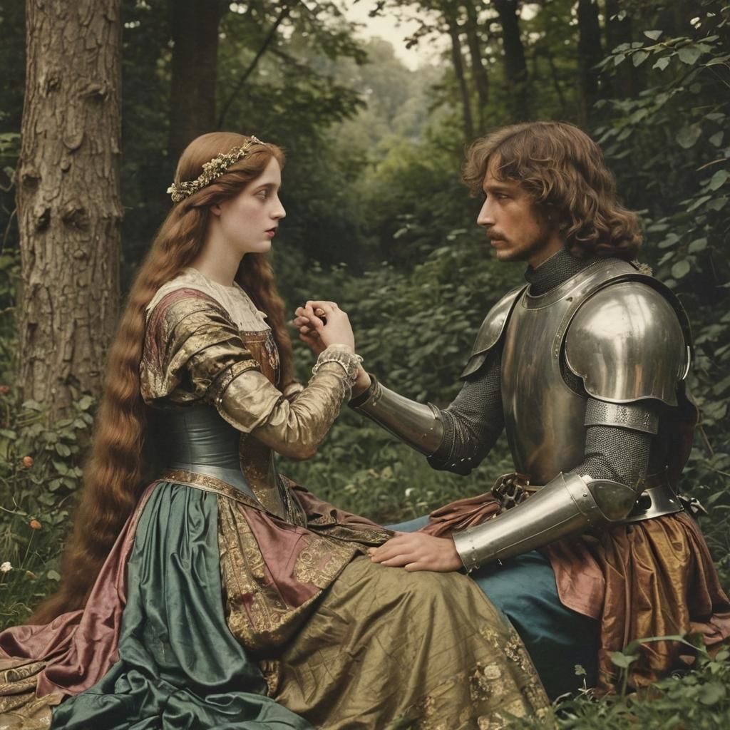 Queen and Knight in Pre-Raphaelite Style