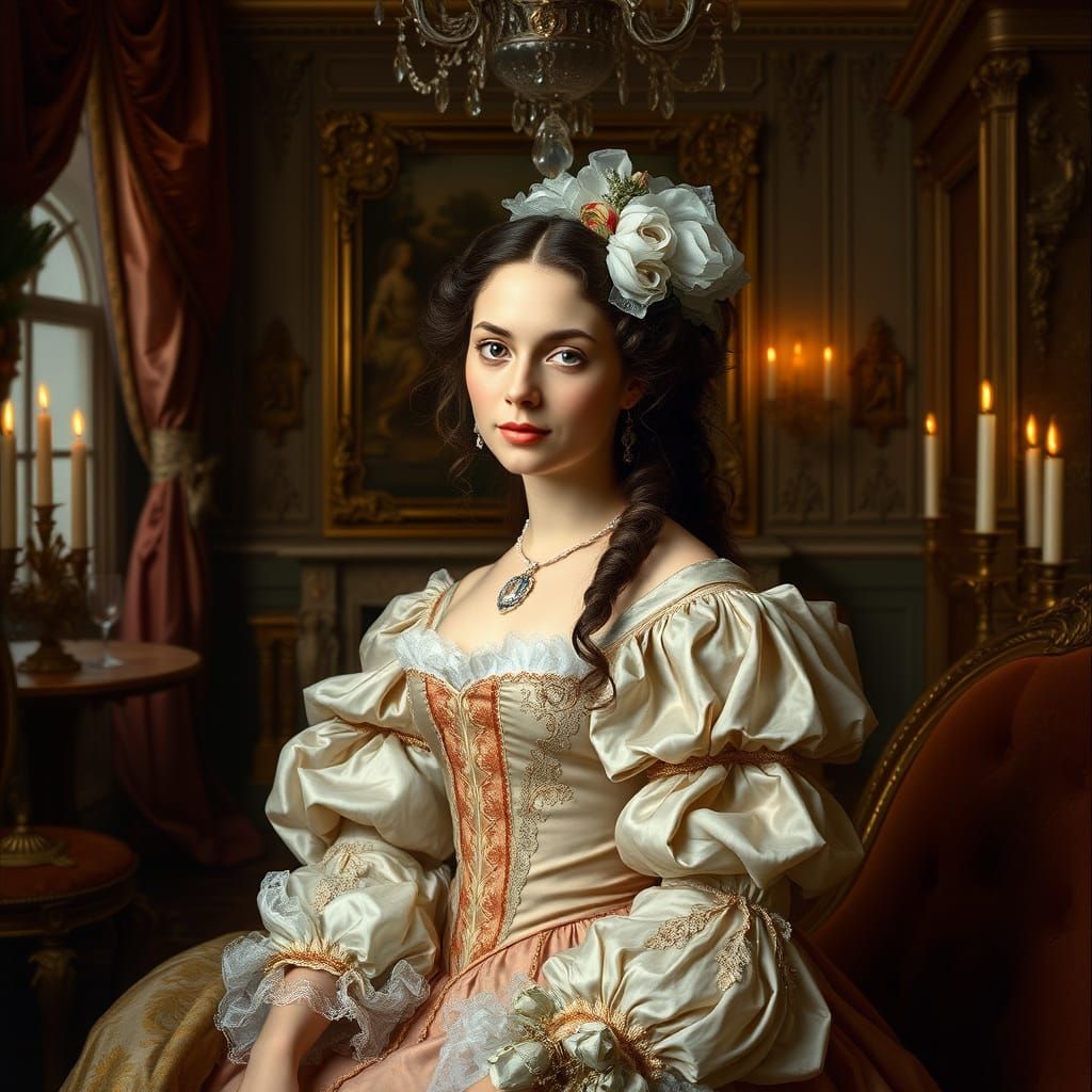 Elegant Woman in Rococo Style, 17th Century