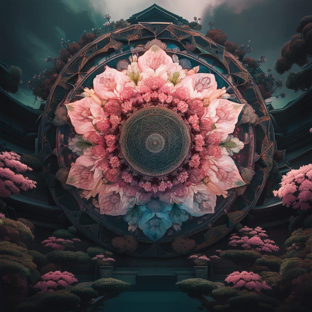 Geometric Mandala with Sakura Garden in Unreal Engine