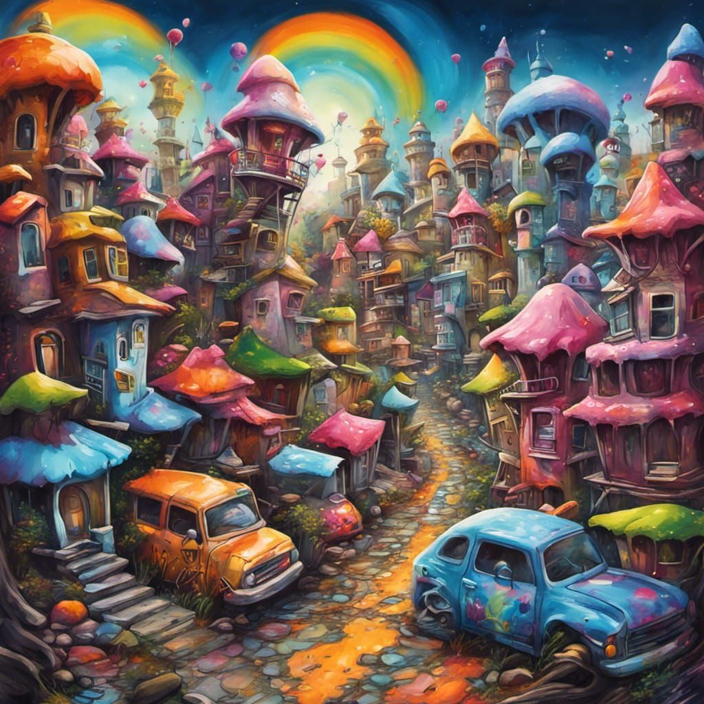 Colorful Fairy Town in Graffiti Art Style