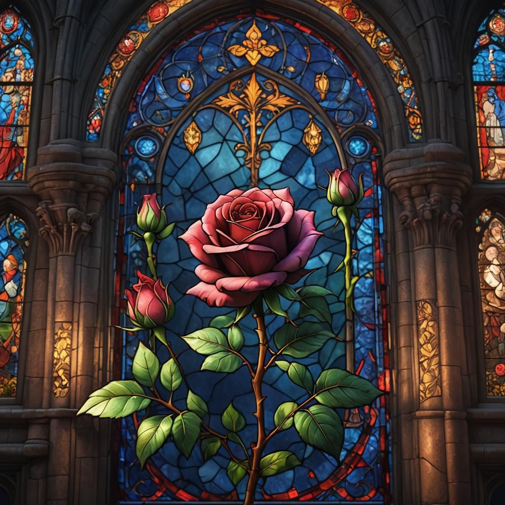 Rose in Front of Stained Glass Window: Matte Painting
