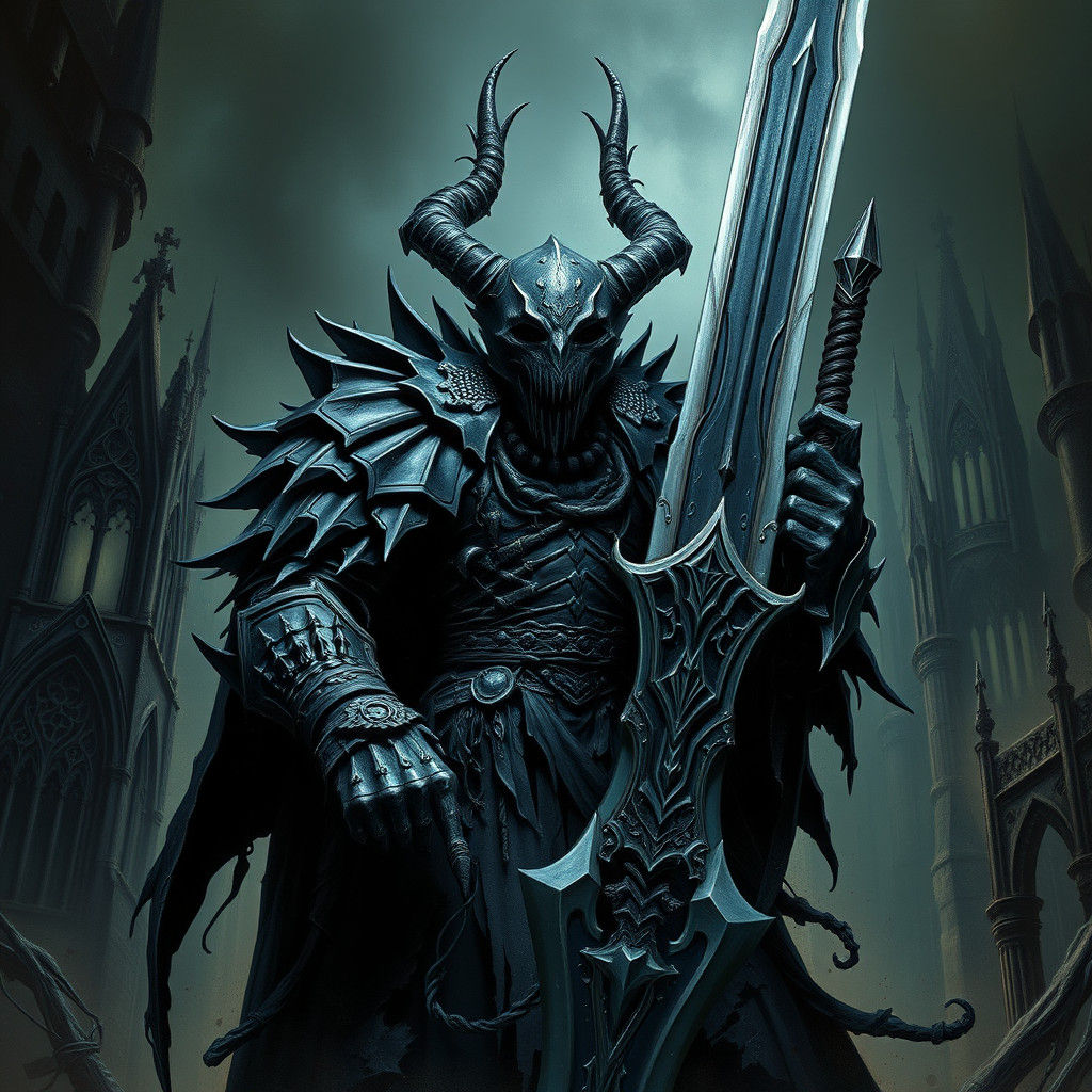Dark Fantasy Portrait of Aatrox with Colossal Sword