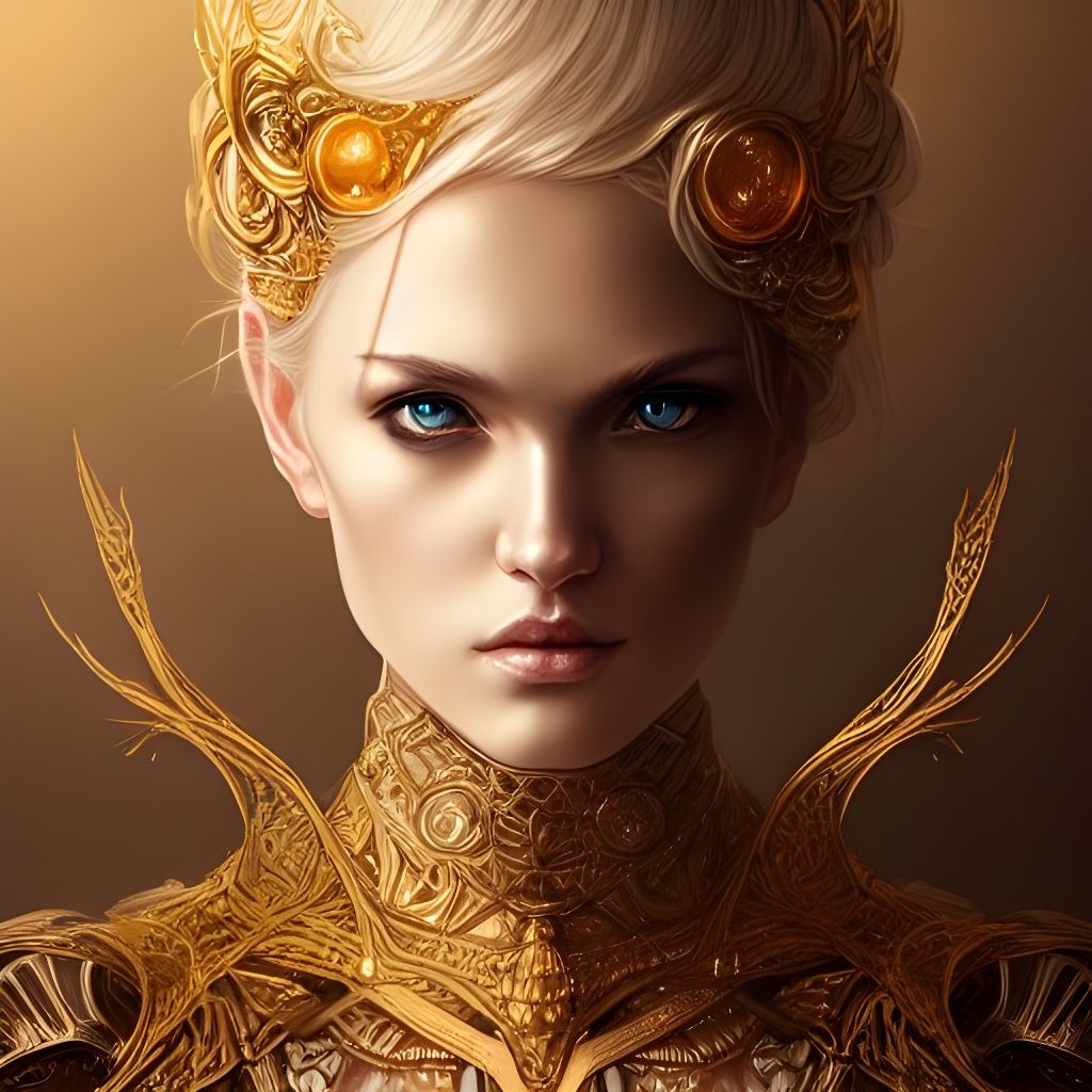 Love Goddess in Amber Armor, Digital Illustration