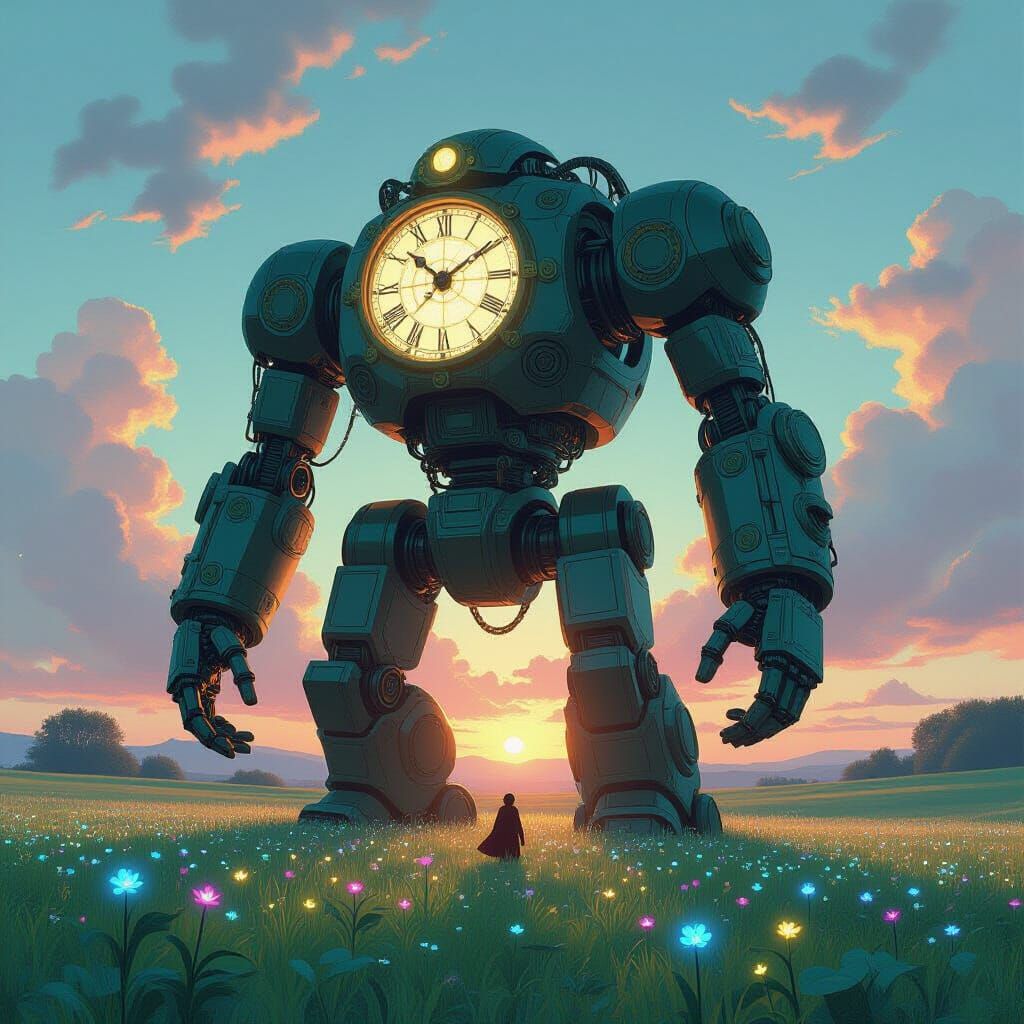 Clockwork Golem on Alien Planet in Art Nouveau Style