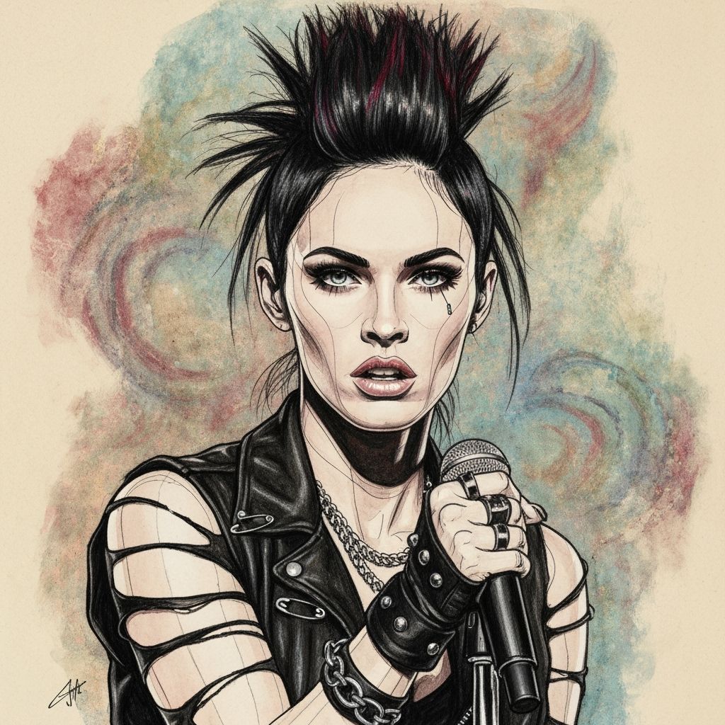 Punk Rock Singer Portrait in Charcoal and Paint
