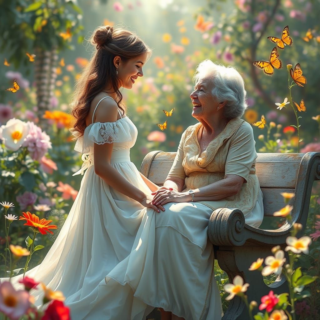 Dreamlike Garden Meeting in Ethereal Acrylic Art Style