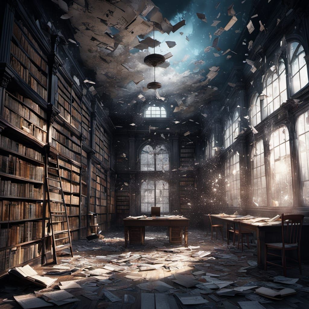 Dilapidated Future Library in Dreamcore Realism