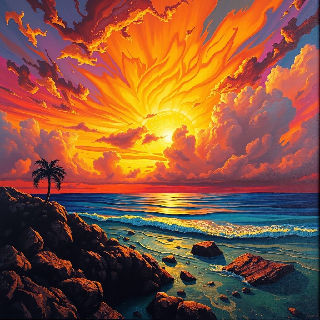 Surreal Sunset on Reunion Island Before Hurricane