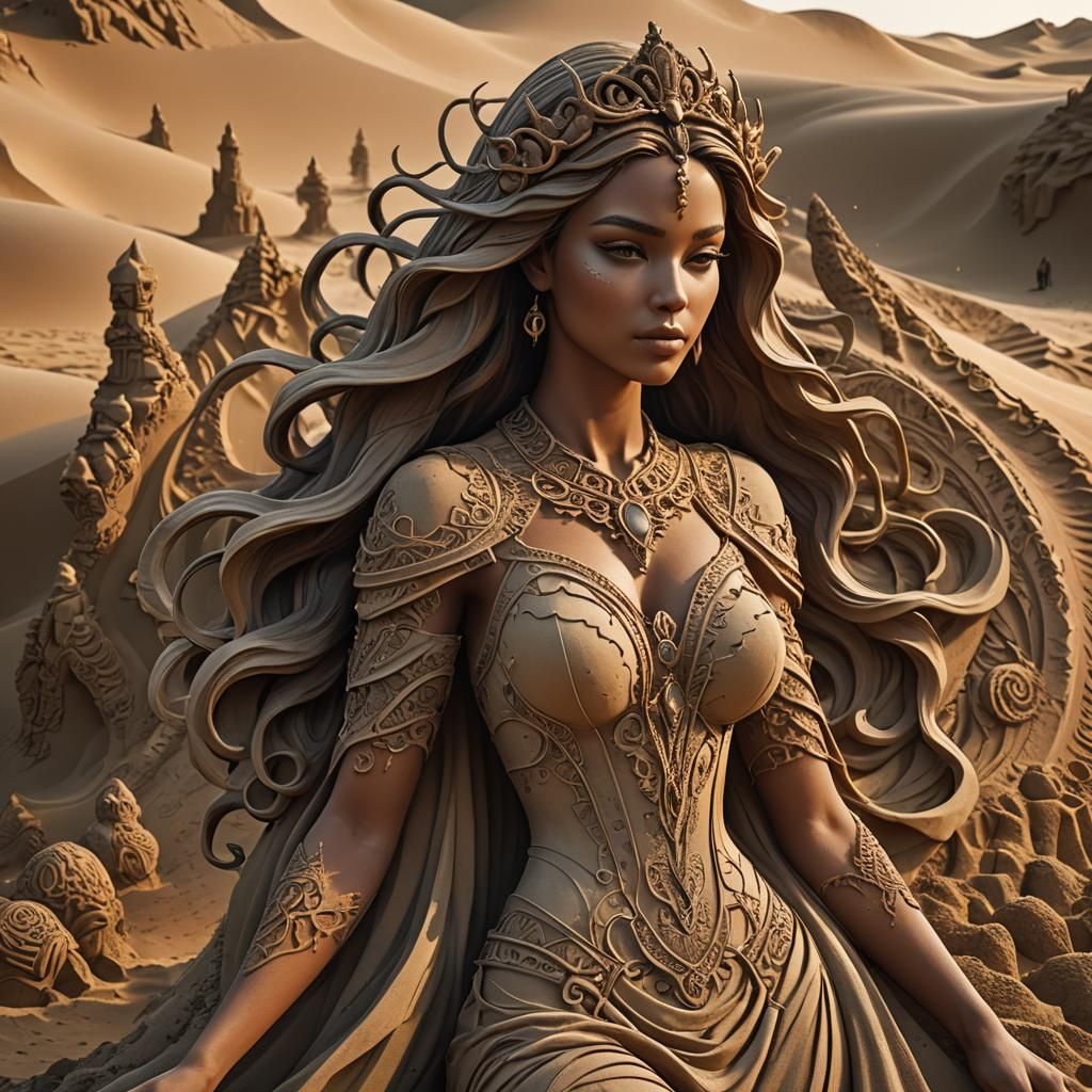 Sand Sculpture of a Woman in Evening Light