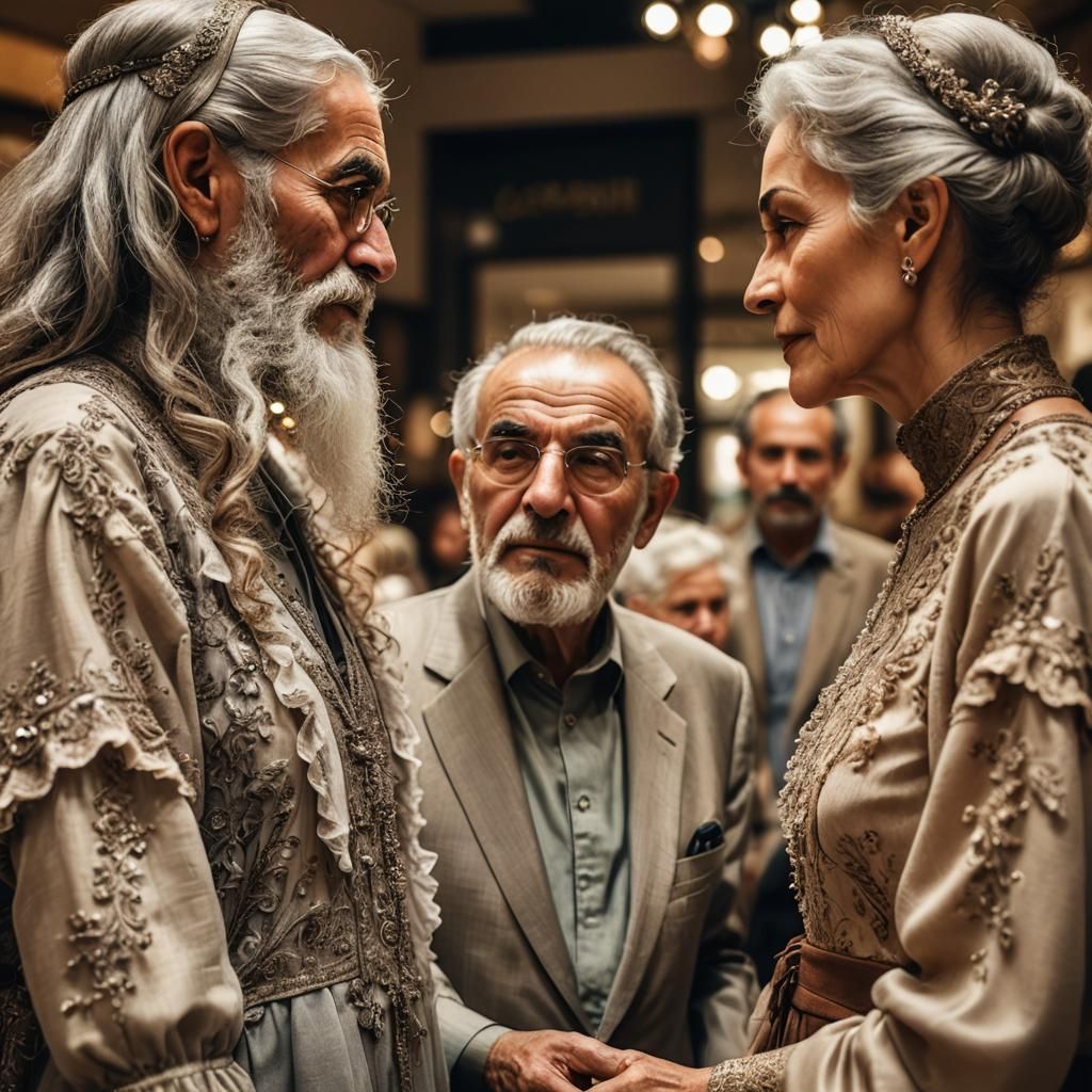 Elderly Man Gazing at Frilly Dress