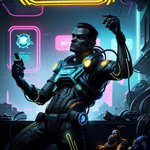 Cyberpunk Monkey Astronaut Reaching for the Stars