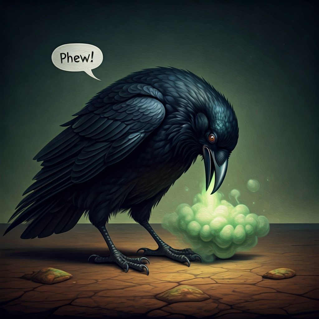 Surreal Crow With Stinky Feet Emitting Green Fog