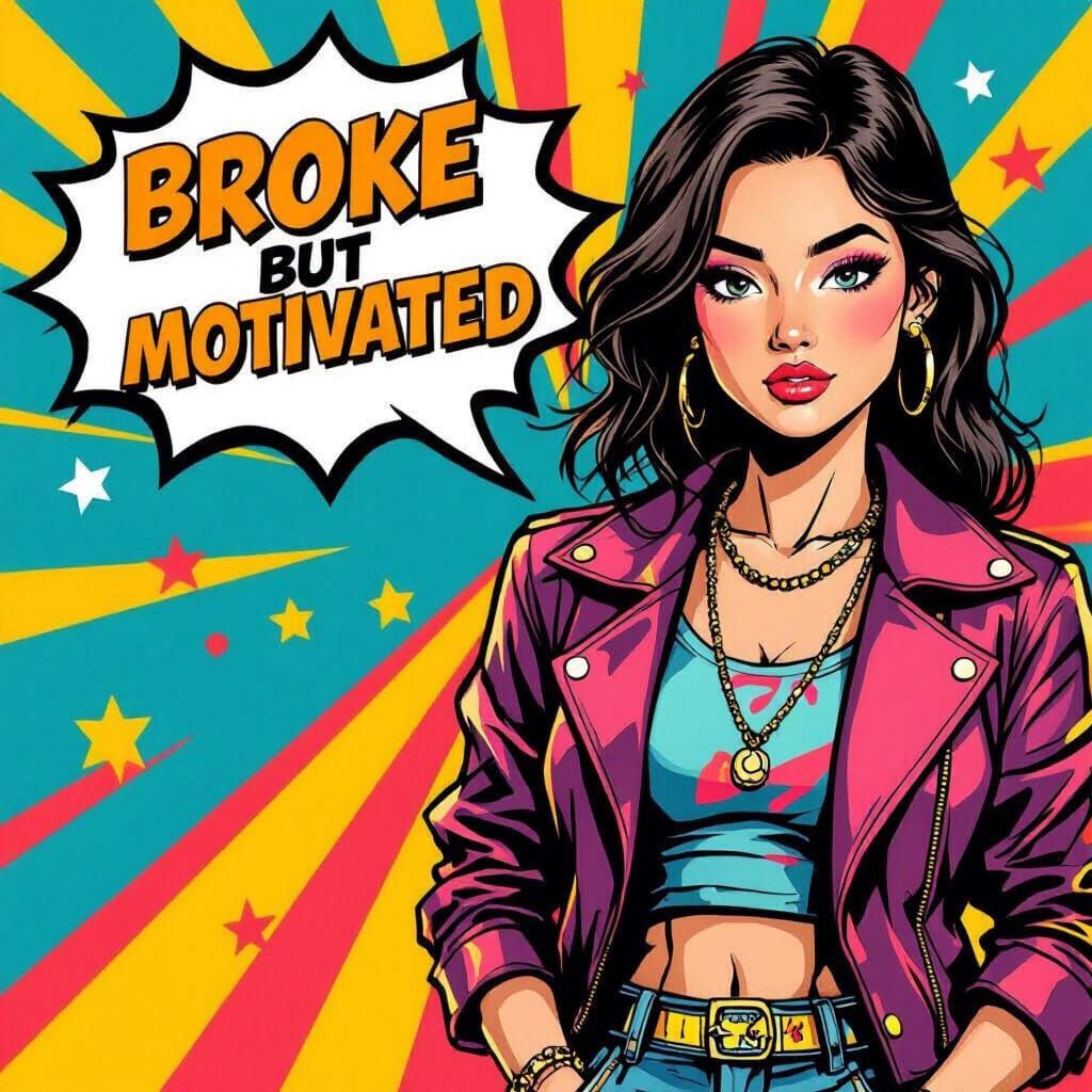 Pop Art Illustration: Broke But Motivated