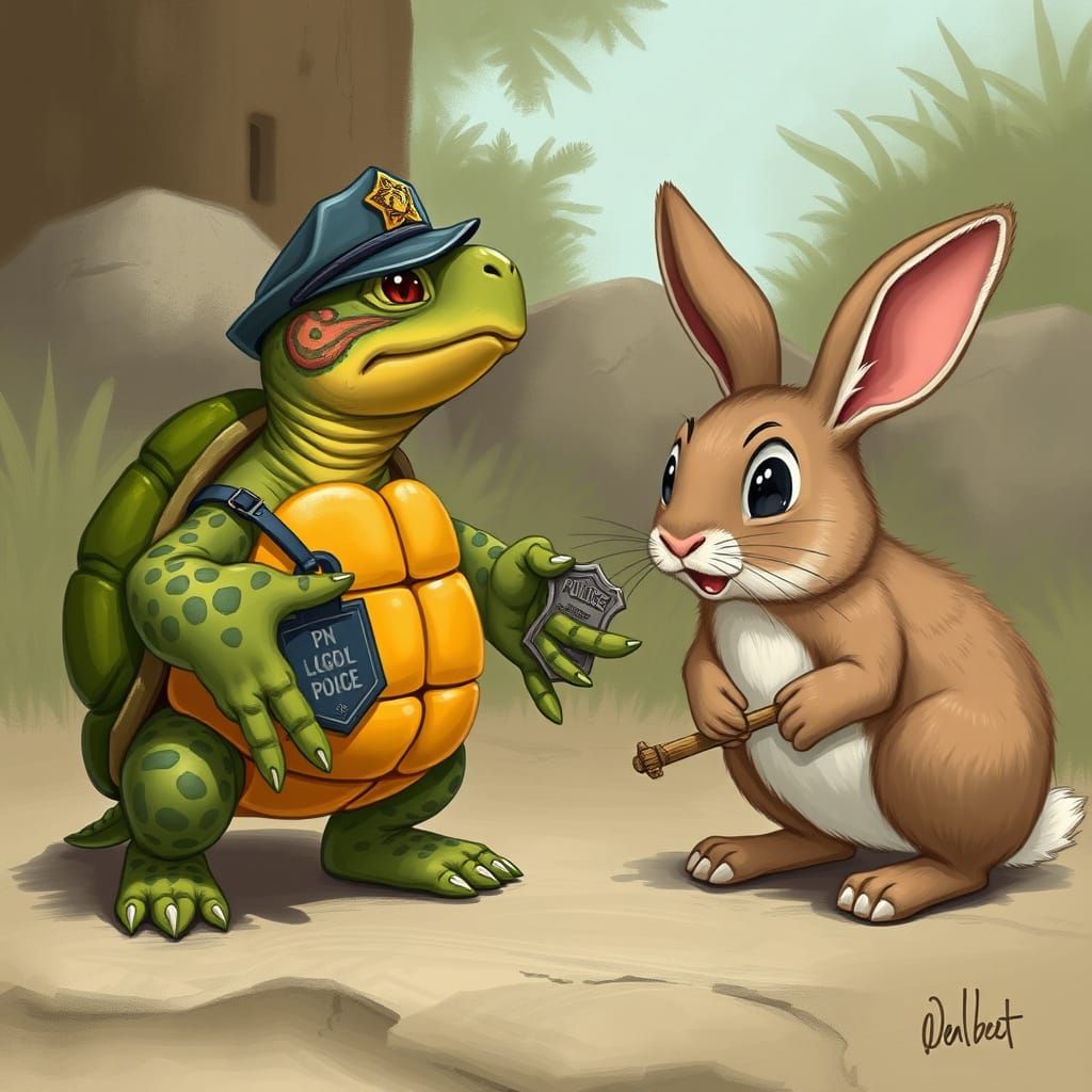 Turtle Cop Identifies Rabbit Suspect with Badge
