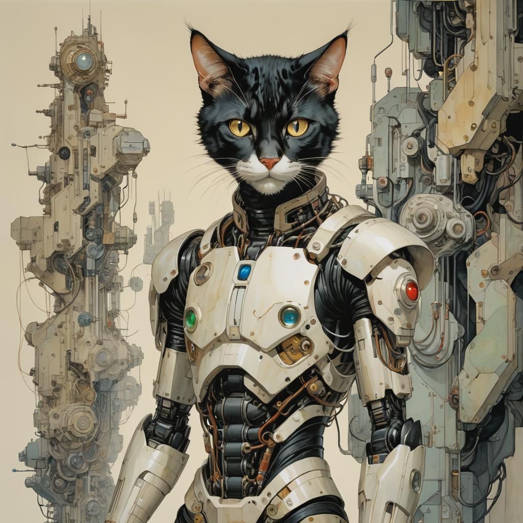 Cyborg Cat Inspired by Art Masters