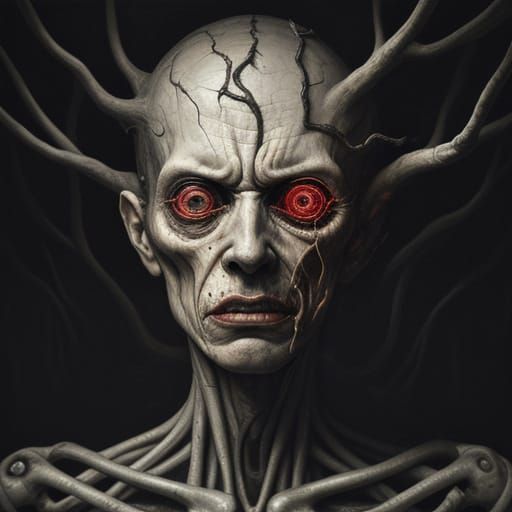 Surrealist Portrait of Human Agony and Fear