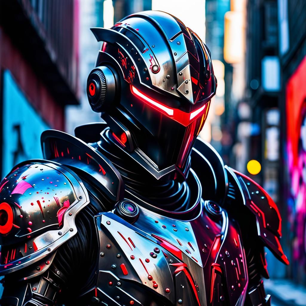 Cybernetic Knight in Graffiti Art Style