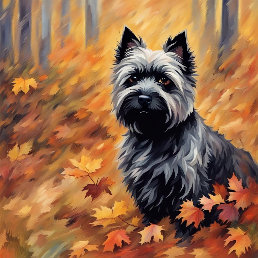 Cairn Terrier in Autumn Impressionist Style